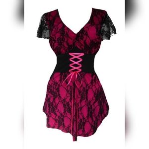 Dare to Wear 4X Fuchsia Sweetheart Lace Overlay Top